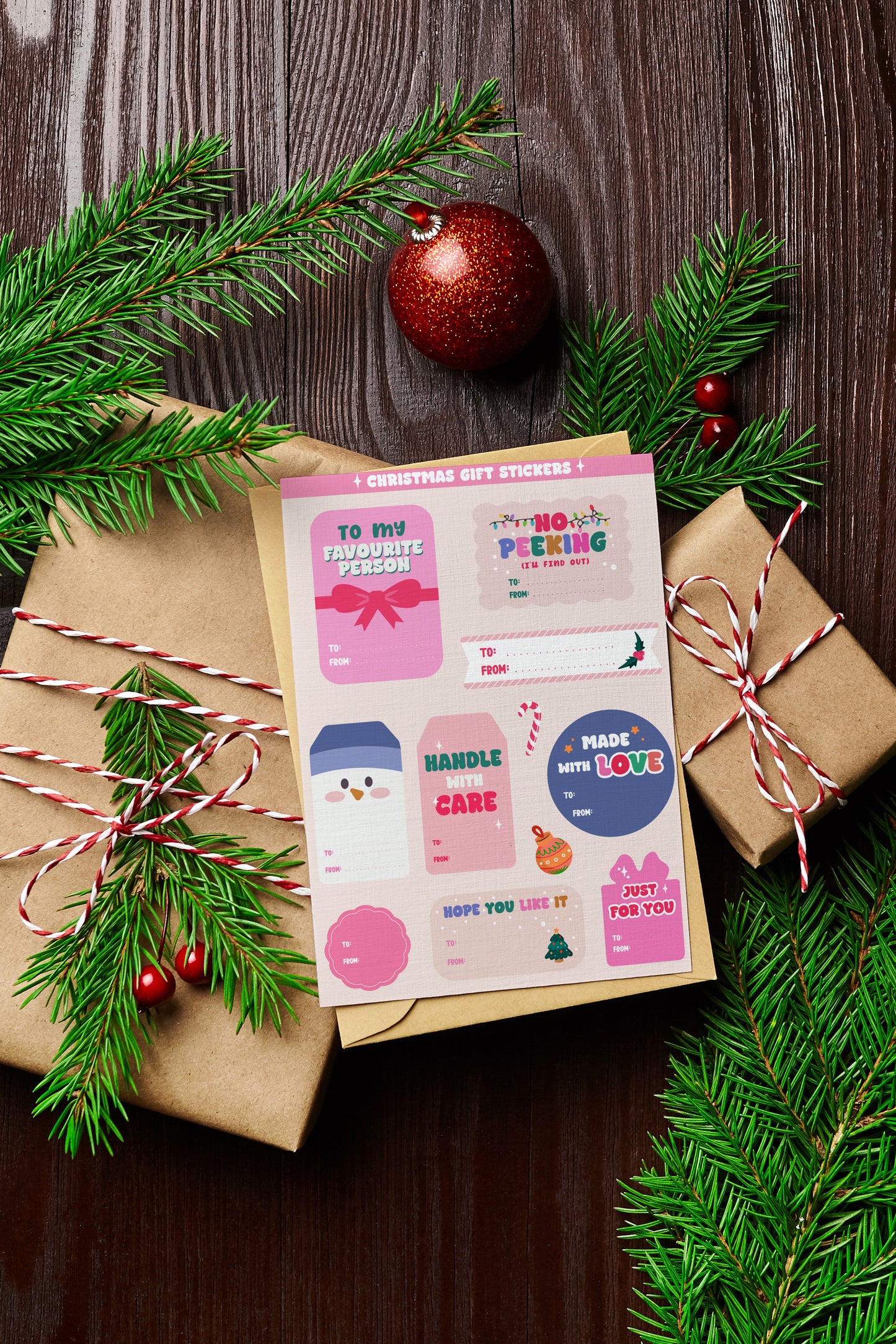 Bright & Colourful Christmas Gift Sticker Sheet
