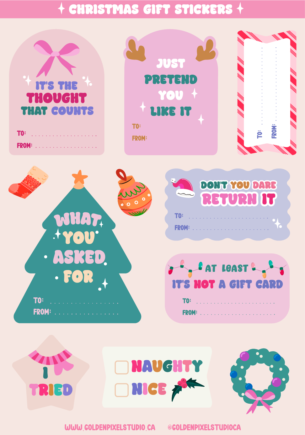 Bright & Colourful Christmas Gift Sticker Sheet