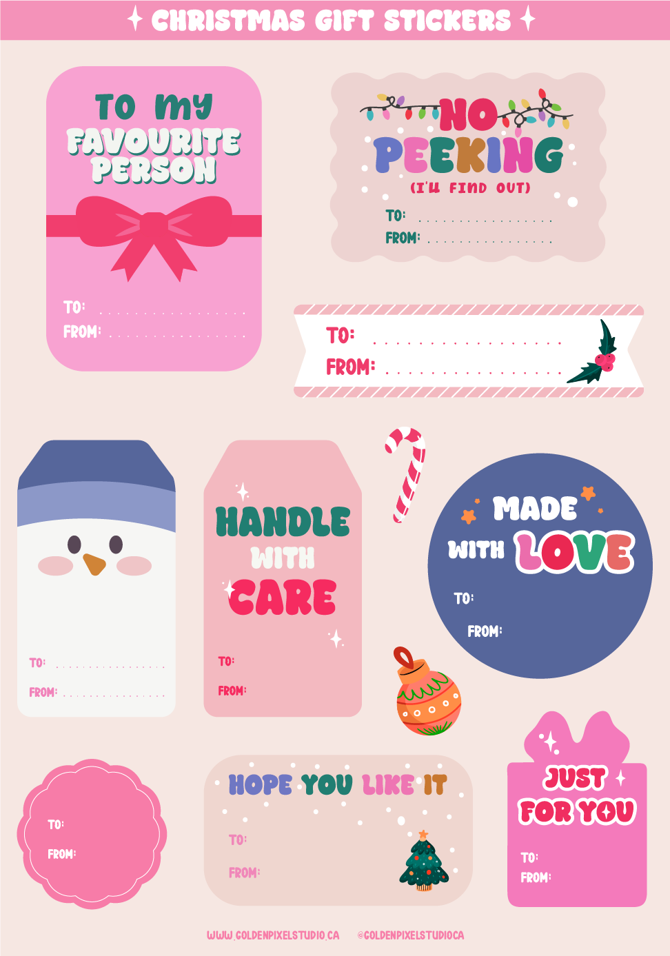 Bright & Colourful Christmas Gift Sticker Sheet