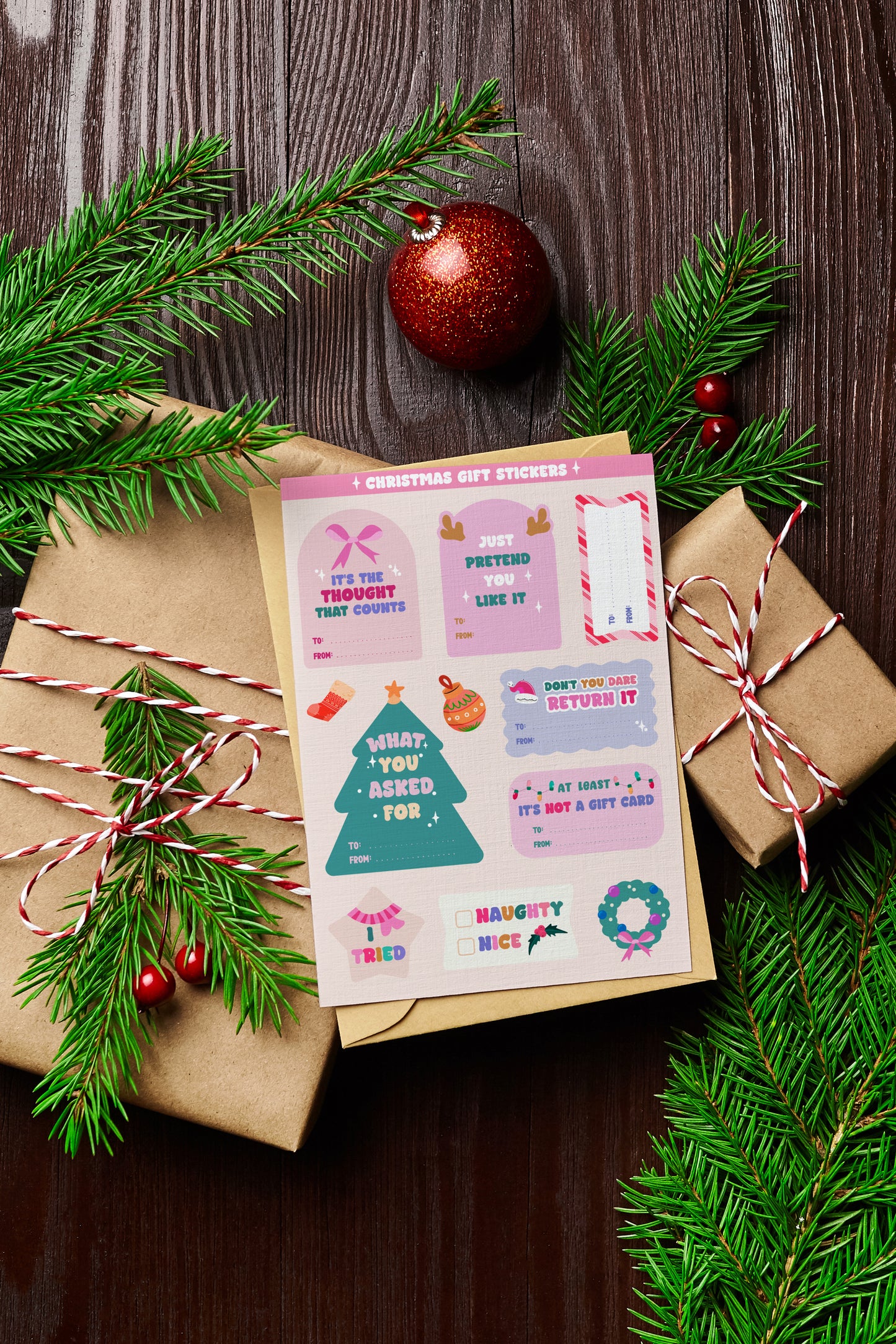 Bright & Colourful Christmas Gift Sticker Sheet